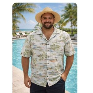 George Mens Tropical Palm Tree Hawaiian Button Short Sleeve Camp Shirt 2XL NWT